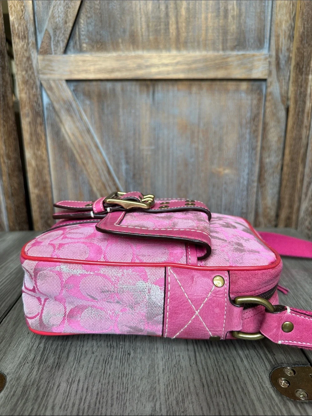 Coach Vintage Y2K Pink Fuchsia Signature C Logo Crossbody Purse Style 2187 - Picture 5 of 14